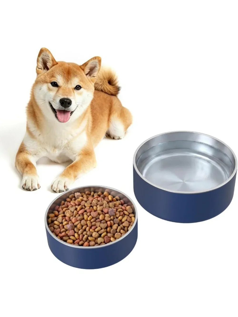 2 Pack Durable Stainless Steel Dog Bowls - Outdoor Water & Food Bowls, Blue